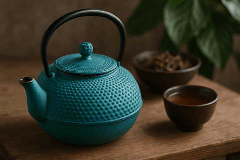 Théière fonte turquoise : élégance asiatique pour votre rituel thé