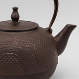 Bouilloire en Fonte Japonaise Oiharu Cercles et Points 1,6 L, gros plan sur les cercles et les points