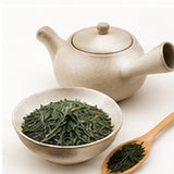 Théière kyusu et feuilles de thé vert sencha Premium Shizuoka Homare