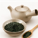 Théière kyusu et feuilles de thé vert sencha Premium Shizuoka Saemidori