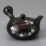 Théière Kyusu Banko Yaki en argile noire, vue 6 : vue de face sur fond gris