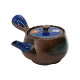 Théière Kyusu Japonaise Bleue et Brune 400 ml, vue 1 : bec à gauche, anse latérale et glaçure bleue