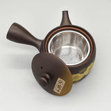 Théière Kyusu Japonaise Marron 370 ml, vue 3 : ouverte, couvercle posé et filtre en inox visible