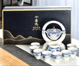 Service à thé chinois ancien bleu blanc avec coffret